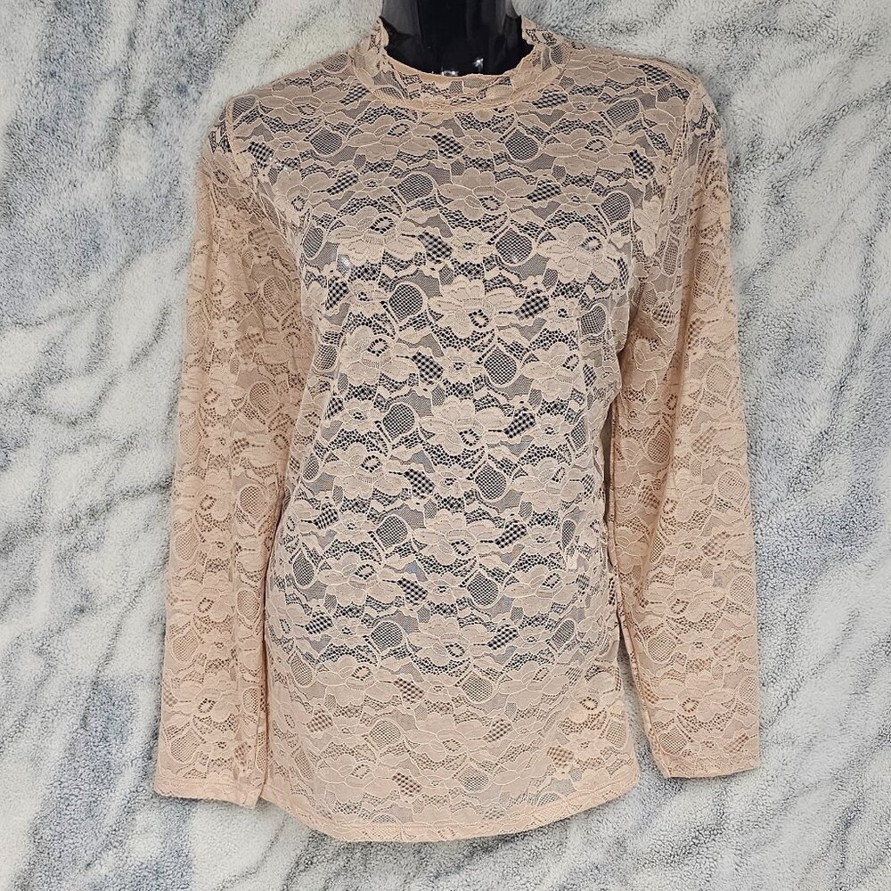 TORRID 1 1X 14-16 Sheer Stretch Lace Mock Neck Long Sleeve Layering Top